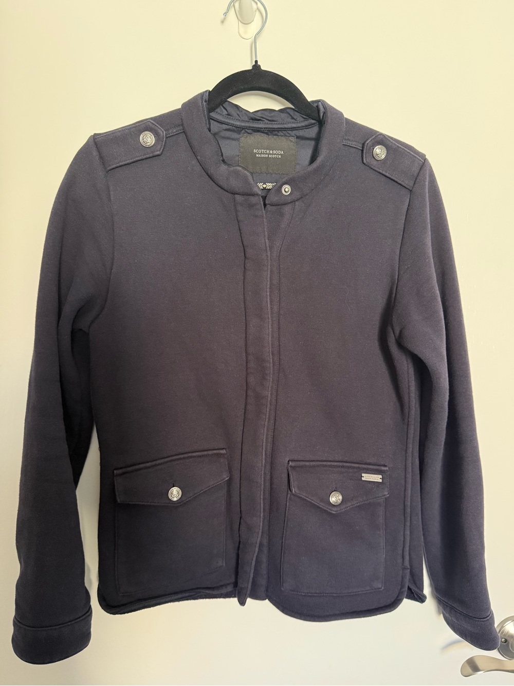 Scotch and Soda Jacket Medium Navy Blue Jacket with snaps in sweatshirt material